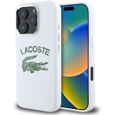 Lacoste LCHMP16LUCRH iPhone 16 Pro 6.3" étui rigide en silicone craquelé Logo MagSafe (Apple iPhone 16 Pro), Coque pour téléphone portable, Blanc Lacoste LCHMP16LUCRH iPhone 16 Pro 6.3" étui rigide en silicone craquelé Logo MagSafe (Apple iPhone 16 Pro), Coque pour téléphone portable, Blanc