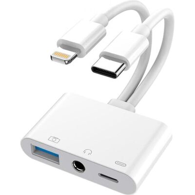 PowerGuard Multi-Function Kamera Adapter (Lightning, USB-C), Adaptateur pour appareils mobiles, Blanc PowerGuard Multi-Function Kamera Adapter (Lightning, USB-C), Adaptateur pour appareils mobiles, Blanc