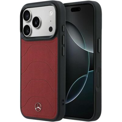 Mercedes Case Leather Mesh with Bow Line MagSafe for iPhone 17 Pro red (Apple iPhone 17 Pro), Coque pour téléphone portable, Rouge Mercedes Case Leather Mesh with Bow Line MagSafe for iPhone 17 Pro red (Apple iPhone 17 Pro), Coque pour téléphone portable, Rouge