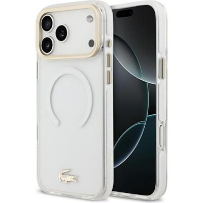Lacoste Shockproof Transparent Frosted Gold Logo MagSafe Case for iPhone 17 Pro Max White (Apple iPhone 17 Pro Max), Coque pour téléphone portable, Blanc Lacoste Shockproof Transparent Frosted Gold Logo MagSafe Case for iPhone 17 Pro Max White (Apple iPhone 17 Pro Max), Coque pour téléphone portable, Blanc