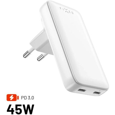 Fixed Voyageur mince 2xusb-C-Reiseberker Világadapter Gan 45W, blanc (45 W, 2 ports), Chargeur USB, Blanc Fixed Voyageur mince 2xusb-C-Reiseberker Világadapter Gan 45W, blanc (45 W, 2 ports), Chargeur USB, Blanc