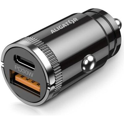 Aligator mini nab??je??ka do auta Power Delivery,USB-C + USB-A, câble USB-C par iPhone/iPad, Adaptateur pour véhicule, Noir Aligator mini nab??je??ka do auta Power Delivery,USB-C + USB-A, câble USB-C par iPhone/iPad, Adaptateur pour véhicule, Noir
