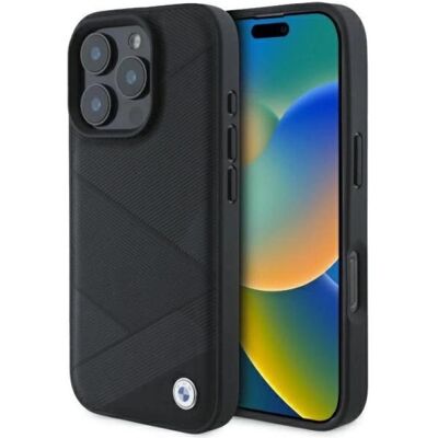 BMW iPhone 16 Pro Max 6.9" Cuir Noir Lignes Croisées - Coque Smartphone BMW iPhone 16 Pro Max 6.9" Cuir Noir Lignes Croisées - Coque Smartphone