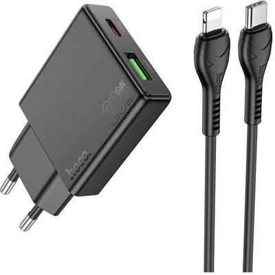 Hoco Chargeur de téléphone Slim USB-A + USB-C QC3.0 PD 3 A 20 W + câble USB-C vers Lightning N38 noir (20 W, 2 ports), Chargeur USB, Noir Hoco Chargeur de téléphone Slim USB-A + USB-C QC3.0 PD 3 A 20 W + câble USB-C vers Lightning N38 noir (20 W, 2 ports), Chargeur USB, Noir