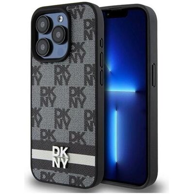 Coque DKNY en Cuir pour iPhone 15 Pro à Carreaux et Rayures Coque DKNY en Cuir pour iPhone 15 Pro à Carreaux et Rayures