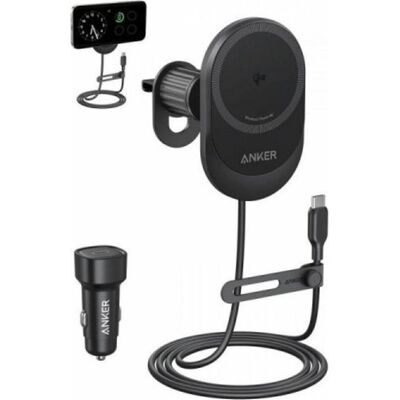 Anker MagGo Car Mount Qi2 15W Charger with Magsafe Certified and Strong Magnets, Adaptateur pour véhicule, Noir Anker MagGo Car Mount Qi2 15W Charger with Magsafe Certified and Strong Magnets, Adaptateur pour véhicule, Noir