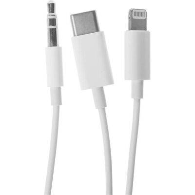 PowerGuard Câble audio de voiture Lightning & USB-C pour smartphone AUX 3.5mm 1m (Lightning, USB-C), Adaptateur pour appareils mobiles, Blanc PowerGuard Câble audio de voiture Lightning & USB-C pour smartphone AUX 3.5mm 1m (Lightning, USB-C), Adaptateur pour appareils mobiles, Blanc