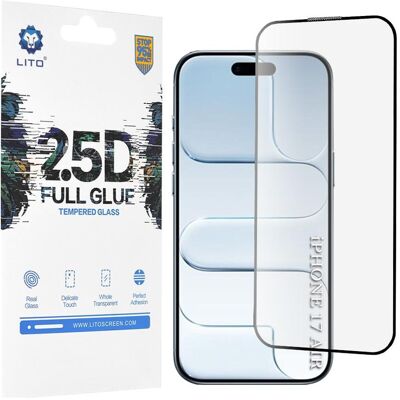 Lito - 2.5D FullGlue Glass - iPhone 17 Air - Black (Apple iPhone 17), Téléphone portable : film de protection, Noir Lito - 2.5D FullGlue Glass - iPhone 17 Air - Black (Apple iPhone 17), Téléphone portable : film de protection, Noir