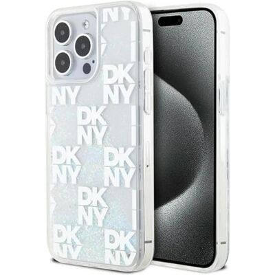 Coque en Liquid Glitter Argent pour iPhone 15 Pro Max de DKNY Coque en Liquid Glitter Argent pour iPhone 15 Pro Max de DKNY