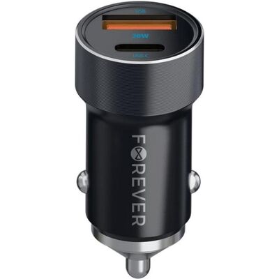 Forever CC-06 PD QC chargeur de voiture 1x USB-C 1x USB 20W noir + câble USB-C - USB-C 60W, Adaptateur pour véhicule, Noir Forever CC-06 PD QC chargeur de voiture 1x USB-C 1x USB 20W noir + câble USB-C - USB-C 60W, Adaptateur pour véhicule, Noir