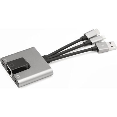 PowerGuard Multiport Adapter (Lightning, USB-A, USB-C, Jack 3.5mm), Adaptateur pour appareils mobiles, Gris PowerGuard Multiport Adapter (Lightning, USB-A, USB-C, Jack 3.5mm), Adaptateur pour appareils mobiles, Gris