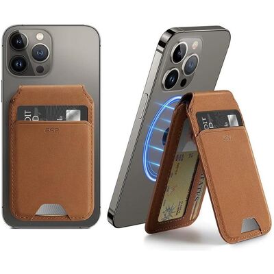 ESR - Desk Holder MagSafe HaloLock - Vegan Leather Wallet Stand - Tan Suede (Apple iPhone 12), Coque pour téléphone portable, Marron ESR - Desk Holder MagSafe HaloLock - Vegan Leather Wallet Stand - Tan Suede (Apple iPhone 12), Coque pour téléphone portable, Marron