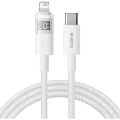 Baseus Câble USB-C vers Lightning Display 2, 20W, 2.4A, 1m, Blanc (1 m, USB 3.2 Gen 2, 20 W), Câble USB Baseus Câble USB-C vers Lightning Display 2, 20W, 2.4A, 1m, Blanc (1 m, USB 3.2 Gen 2, 20 W), Câble USB