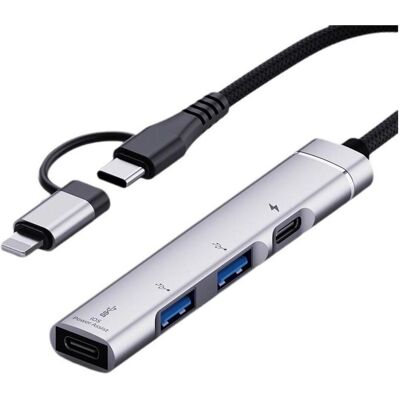 PowerGuard 6-en-1 OTG Adaptateur photo Hub USB (Lightning, USB-C), Adaptateur pour appareils mobiles, Argent PowerGuard 6-en-1 OTG Adaptateur photo Hub USB (Lightning, USB-C), Adaptateur pour appareils mobiles, Argent