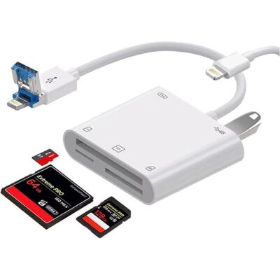 PowerGuard DualHeadConnect USB-A/Lightning USB Photo SD Card CF Camera Cardreader (USB-A, Lightning), Adaptateur pour appareils mobiles, Blanc PowerGuard DualHeadConnect USB-A/Lightning USB Photo SD Card CF Camera Cardreader (USB-A, Lightning), Adaptateur pour appareils mobiles, Blanc