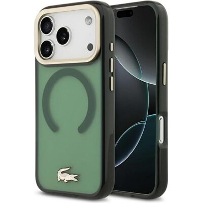 Lacoste Shockproof Transparent Frosted Gold Logo MagSafe case for iPhone 17 Pro sinople (Apple iPhone 17 Pro), Coque pour téléphone portable, Vert Lacoste Shockproof Transparent Frosted Gold Logo MagSafe case for iPhone 17 Pro sinople (Apple iPhone 17 Pro), Coque pour téléphone portable, Vert