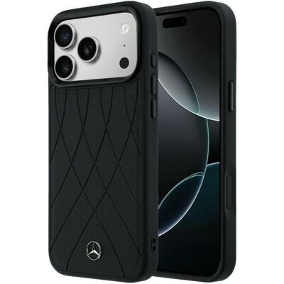 Mercedes Case Leather with Crossed Lines MagSafe for iPhone 17 Pro black (Apple iPhone 17 Pro), Coque pour téléphone portable, Noir Mercedes Case Leather with Crossed Lines MagSafe for iPhone 17 Pro black (Apple iPhone 17 Pro), Coque pour téléphone portable, Noir