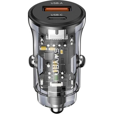 Usams Mini chargeur de voiture, Adaptateur pour véhicule, Noir, Transparent Usams Mini chargeur de voiture, Adaptateur pour véhicule, Noir, Transparent