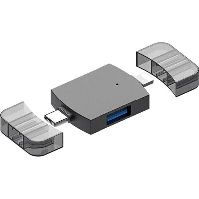 PowerGuard Adaptateur 2 en 1 OTG USB-C Lightning vers double USB 3.0 (USB-C, Lightning), Adaptateur pour appareils mobiles, Gris PowerGuard Adaptateur 2 en 1 OTG USB-C Lightning vers double USB 3.0 (USB-C, Lightning), Adaptateur pour appareils mobiles, Gris