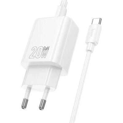Hoco Adapter wall charger Type C + cable Type C to Type C PD QC 20W N60 white (20 W, 1 portion), Chargeur USB, Blanc Hoco Adapter wall charger Type C + cable Type C to Type C PD QC 20W N60 white (20 W, 1 portion), Chargeur USB, Blanc