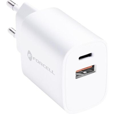 Forcell Adapter F-ENERGY TFK-TC-35WPD travel charger Type C + USB A PD QC4.0 3A 35W white (35 W, 2 ports), Chargeur USB, Blanc Forcell Adapter F-ENERGY TFK-TC-35WPD travel charger Type C + USB A PD QC4.0 3A 35W white (35 W, 2 ports), Chargeur USB, Blanc
