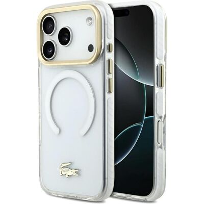 Lacoste Shockproof Transparent Frosted Gold Logo MagSafe Case for iPhone 17 Pro White (Apple iPhone 17 Pro), Coque pour téléphone portable, Blanc Lacoste Shockproof Transparent Frosted Gold Logo MagSafe Case for iPhone 17 Pro White (Apple iPhone 17 Pro), Coque pour téléphone portable, Blanc