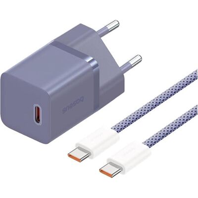 Baseus GaN5 30W USB-C UE Wall Charger with Purple Cable Dynamic 3 USB-C 100W 1m - Pourpre (30 W, 1 portion), Chargeur USB, Violet Baseus GaN5 30W USB-C UE Wall Charger with Purple Cable Dynamic 3 USB-C 100W 1m - Pourpre (30 W, 1 portion), Chargeur USB, Violet