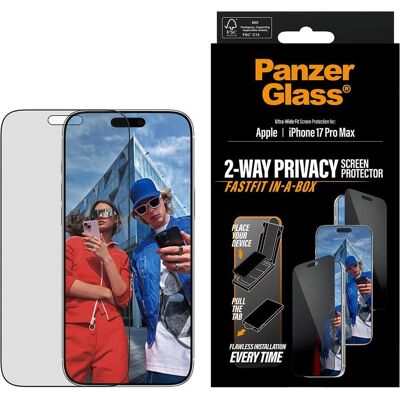 PanzerGlass Privacy Screen Protector (1 pcs, Apple iPhone 17 Pro Max), Téléphone portable : film de protection, Transparent PanzerGlass Privacy Screen Protector (1 pcs, Apple iPhone 17 Pro Max), Téléphone portable : film de protection, Transparent