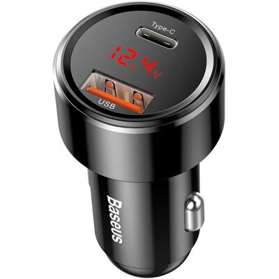 Baseus Magic Series 45 W z wyświetlaczem 1x USB-A + 1x USB-C - czarna, Adaptateur pour véhicule, Noir Baseus Magic Series 45 W z wyświetlaczem 1x USB-A + 1x USB-C - czarna, Adaptateur pour véhicule, Noir