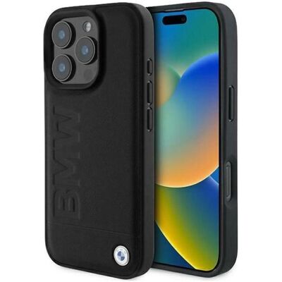 Coque de protection BMW iPhone 16 Pro en cuir à chaud embossé - Noir Coque de protection BMW iPhone 16 Pro en cuir à chaud embossé - Noir