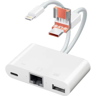 PowerGuard DualHeadConnect USB-C/USB-A Lightning USB Ethernet & Charge-In (USB-A, USB-C, Lightning), Adaptateur pour appareils mobiles PowerGuard DualHeadConnect USB-C/USB-A Lightning USB Ethernet & Charge-In (USB-A, USB-C, Lightning), Adaptateur pour appareils mobiles