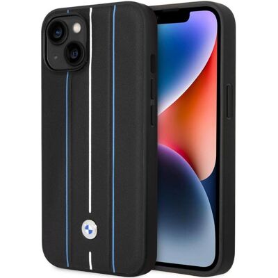 BMW Tampon en cuir Lignes bleues (Apple iPhone 14), Coque pour téléphone portable, Noir BMW Tampon en cuir Lignes bleues (Apple iPhone 14), Coque pour téléphone portable, Noir