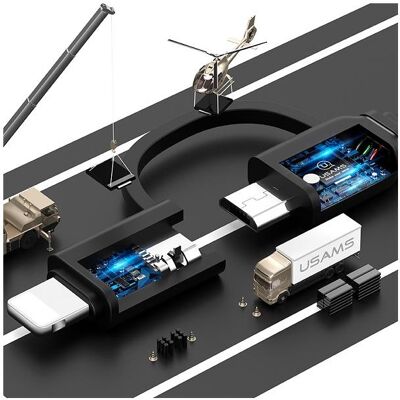 Usams Câble zwijany U1 2w1 1m czarny/bla ck (lightning/microUSB) SJ192USB01 (US-SJ192) (1 m), Câble USB Usams Câble zwijany U1 2w1 1m czarny/bla ck (lightning/microUSB) SJ192USB01 (US-SJ192) (1 m), Câble USB