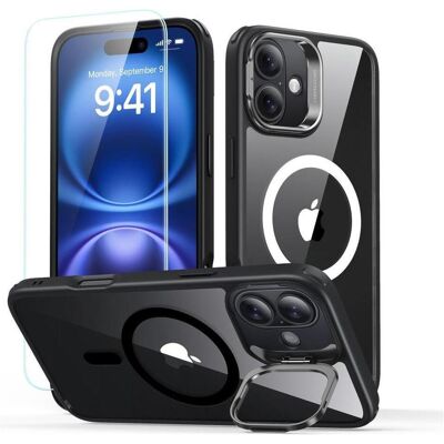 ESR Support hybride classique Halolock MagSafe pour iPhone 16 Plus + Protecteur d'écran en verre trempé (Apple iPhone 16 Plus), Coque pour téléphone portable, Noir, Transparent ESR Support hybride classique Halolock MagSafe pour iPhone 16 Plus + Protecteur d'écran en verre trempé (Apple iPhone 16 Plus), Coque pour téléphone portable, Noir, Transparent