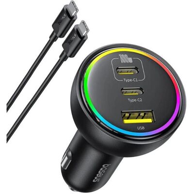Baseus - Multi-Port Fast Car Charger C+C+U, 152.2W Set, Noir, Adaptateur pour véhicule, Noir Baseus - Multi-Port Fast Car Charger C+C+U, 152.2W Set, Noir, Adaptateur pour véhicule, Noir