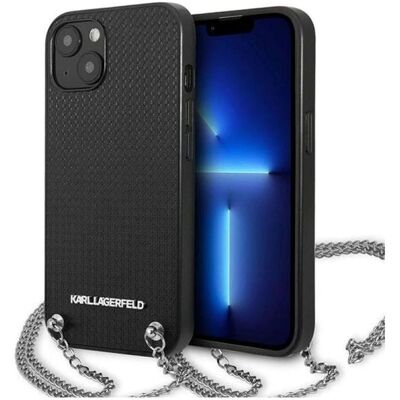 Coque en Cuir Texturé et Chaîne Karl Lagerfeld pour iPhone 13 mini Coque en Cuir Texturé et Chaîne Karl Lagerfeld pour iPhone 13 mini
