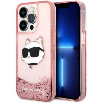 Etui Glitter Liquide Rose Karl Lagerfeld pour iPhone 14 Pro - Tête de Choupette Etui Glitter Liquide Rose Karl Lagerfeld pour iPhone 14 Pro - Tête de Choupette