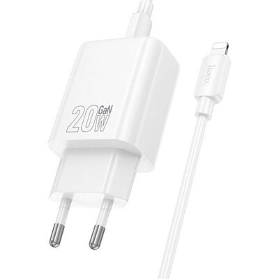 Hoco Adapter wall charger USB A + Type C + cable Type C to Lightning PD QC3.0 3A 20W N61 white (20 W, 2 ports), Chargeur USB, Blanc Hoco Adapter wall charger USB A + Type C + cable Type C to Lightning PD QC3.0 3A 20W N61 white (20 W, 2 ports), Chargeur USB, Blanc