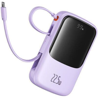 Baseus Qpow Pro+ 10000mAh 22,5W Banque de puissance avec câble USB-C intégré et écran - Violet (10000 mAh, 22.50 W), Chargeur de secours, Violet Baseus Qpow Pro+ 10000mAh 22,5W Banque de puissance avec câble USB-C intégré et écran - Violet (10000 mAh, 22.50 W), Chargeur de secours, Violet