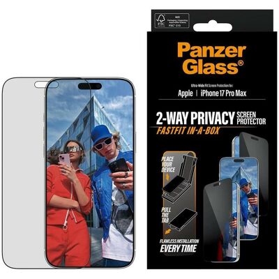 PanzerGlass Privacy Screen Protector (1 pcs, Apple iPhone 17 Pro Max), Téléphone portable : film de protection, Transparent PanzerGlass Privacy Screen Protector (1 pcs, Apple iPhone 17 Pro Max), Téléphone portable : film de protection, Transparent