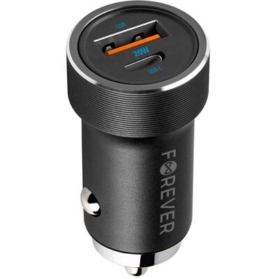 Forever CC-06 PD QC chargeur de voiture 1x USB-C 1x USB 20W noir, Adaptateur pour véhicule, Noir Forever CC-06 PD QC chargeur de voiture 1x USB-C 1x USB 20W noir, Adaptateur pour véhicule, Noir