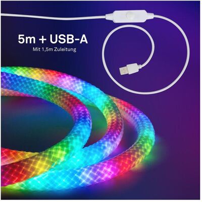 Briloner, Bande LED, Gaine tissée à LED RGBIC USB à diffusion omnidirectionnelle, 5 m - Blanc (Blanc, Multicolore, 24.50 cm, Intérieur) Briloner, Bande LED, Gaine tissée à LED RGBIC USB à diffusion omnidirectionnelle, 5 m - Blanc (Blanc, Multicolore, 24.50 cm, Intérieur)