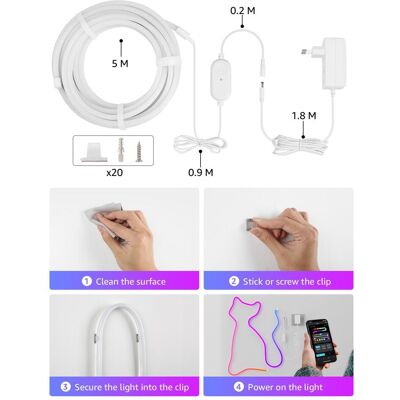 Lepro, Bande LED, N1-5 RGB Smart LED Strip, 5 m (Multicolore, 500 cm, Intérieur) Lepro, Bande LED, N1-5 RGB Smart LED Strip, 5 m (Multicolore, 500 cm, Intérieur)