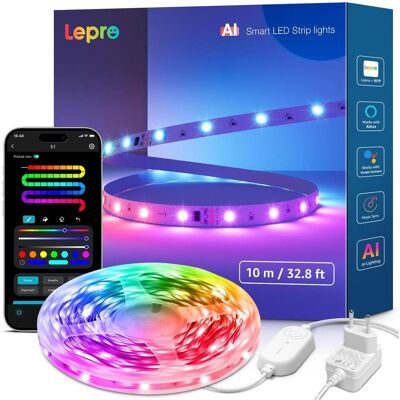 Govee, Bande LED, Bande LED RGBIC Lepro S1 de 10 m avec Wi-Fi et Bluetooth (RGBIC, 1000 cm) Govee, Bande LED, Bande LED RGBIC Lepro S1 de 10 m avec Wi-Fi et Bluetooth (RGBIC, 1000 cm)