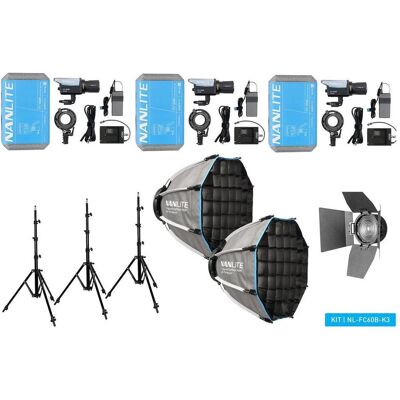 Nanlite FC-60B LED Bi-Colour Spot Light Tripple Kit (NL-FC60B-K3) (éclairage de studio, Lumière vidéo), Lumière continue, Noir Nanlite FC-60B LED Bi-Colour Spot Light Tripple Kit (NL-FC60B-K3) (éclairage de studio, Lumière vidéo), Lumière continue, Noir
