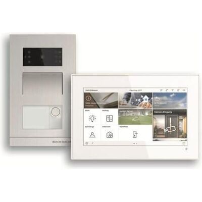 Busch-Jaeger, Sonnette + interphone, Kit pour maison individuelle « Video H8-1FHB/Set Basic Welcome IP AP » (Filaire, WiFi) Busch-Jaeger, Sonnette + interphone, Kit pour maison individuelle « Video H8-1FHB/Set Basic Welcome IP AP » (Filaire, WiFi)