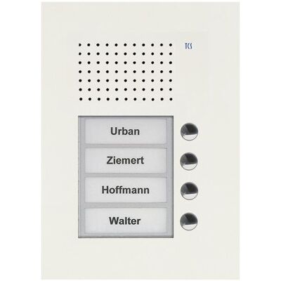 TCS, Sonnette + interphone, PUK04/1-WS Poste externe audio 4 touches 1 colonne UP blanc (Filaire) TCS, Sonnette + interphone, PUK04/1-WS Poste externe audio 4 touches 1 colonne UP blanc (Filaire)