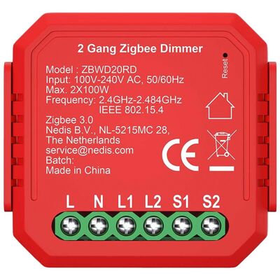 Nedis, Interrupteurs éclairage + volets électriques, ZBWD20RD SmartLife Power Switch Zigbee 3.0-2x100 W-Terminal Anschluss-App erhältlich für: Andro Nedis, Interrupteurs éclairage + volets électriques, ZBWD20RD SmartLife Power Switch Zigbee 3.0-2x100 W-Terminal Anschluss-App erhältlich für: Andro