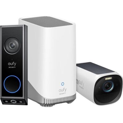 eufy, Sonnette + interphone, Sonnette vidéo E340 + Homebase 3+ Eufycam 3 - Offre groupée (Filaire, WiFi) eufy, Sonnette + interphone, Sonnette vidéo E340 + Homebase 3+ Eufycam 3 - Offre groupée (Filaire, WiFi)