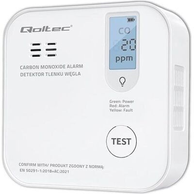 Qoltec, Alarme, Czujnik tlenku węgla z baterią alarm 85dB LED Qoltec, Alarme, Czujnik tlenku węgla z baterią alarm 85dB LED